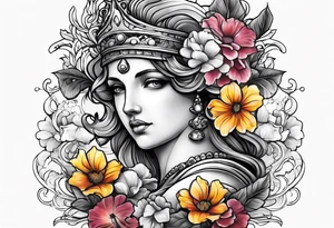Themis and flowers tattoo idea