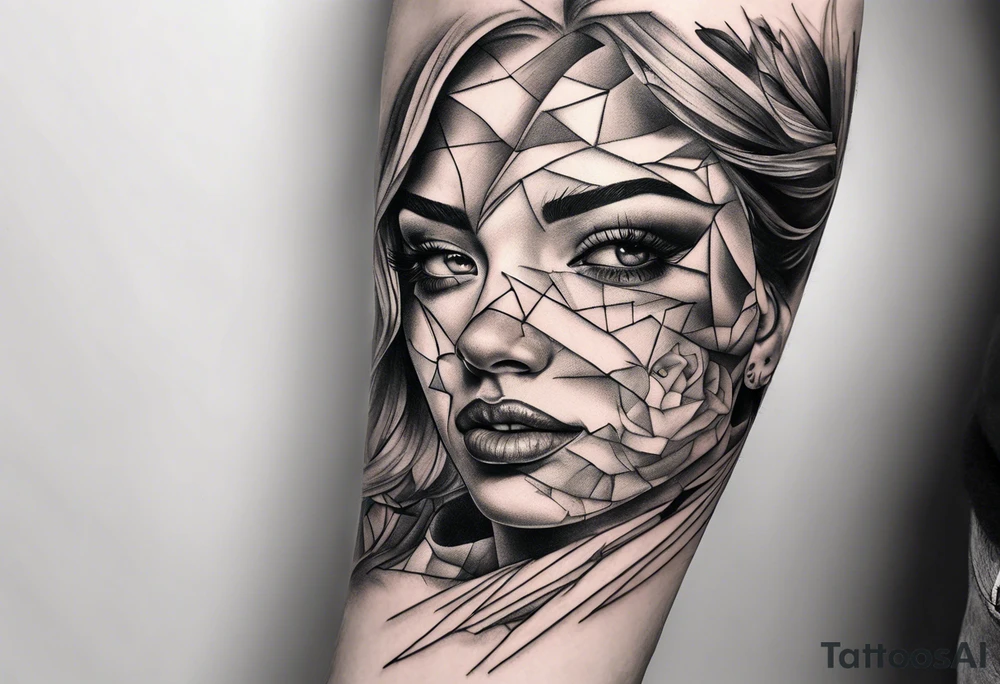 tissue pain on arm fragmented tattoo idea