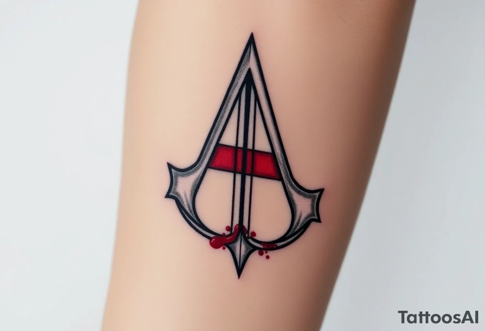 Assassins Creed emblem with England flag and sword inside. Blood splashes incorporated into logo. tattoo idea