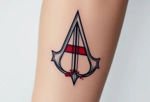 Assassins Creed emblem with England flag and sword inside. Blood splashes incorporated into logo. tattoo idea