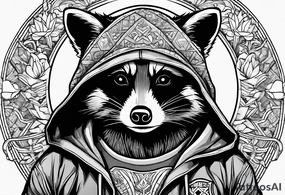 raccoon wearing a Superman hoodie tattoo idea