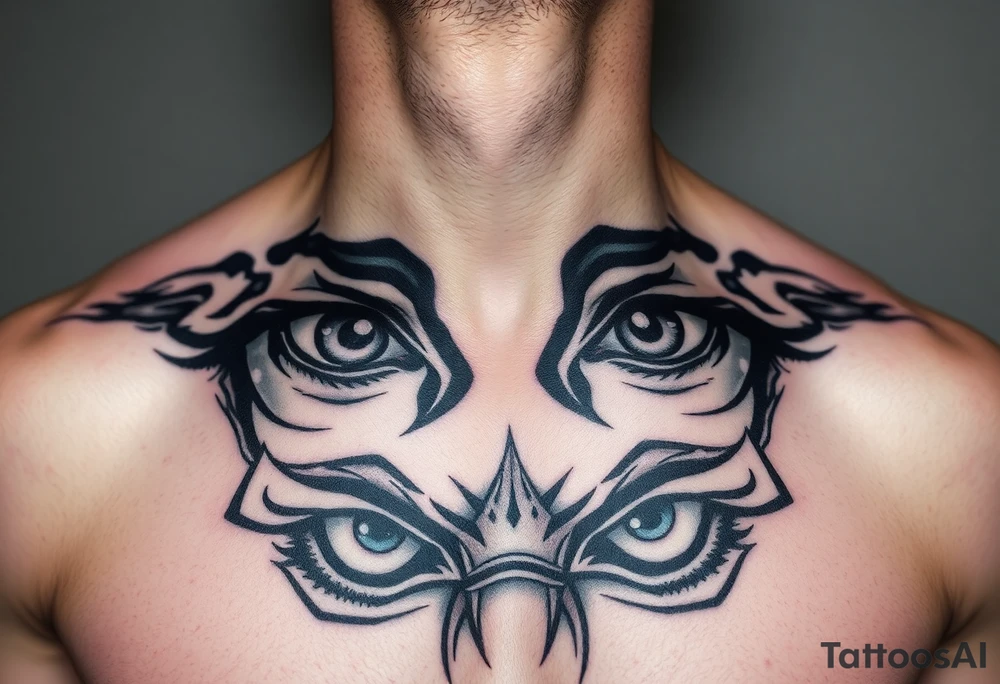 Eyes big and small on my chest for a man terrorizing with his eyes tattoo idea