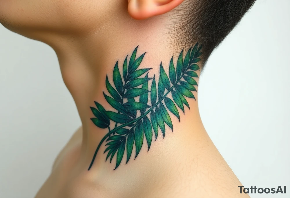 large palm leaves twisted following line side neck tattoo tattoo idea