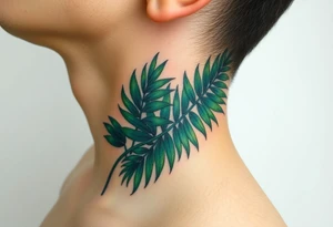large palm leaves twisted following line side neck tattoo tattoo idea