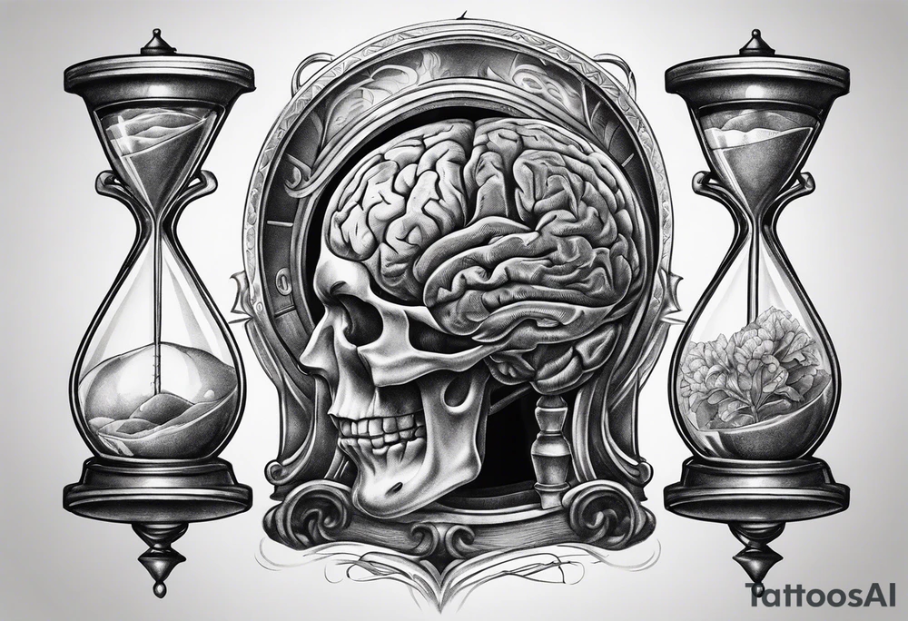 Human anatomical brain inside hourglass tattoo idea