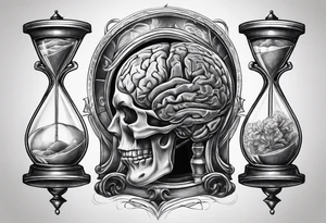 Human anatomical brain inside hourglass tattoo idea