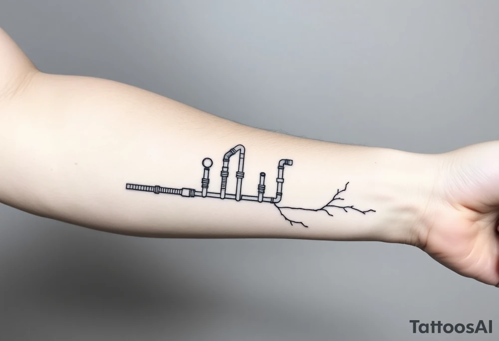 System of pipes that transitions and transforms at the end into veins of forearm tattoo idea
