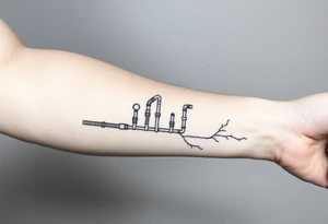 System of pipes that transitions and transforms at the end into veins of forearm tattoo idea