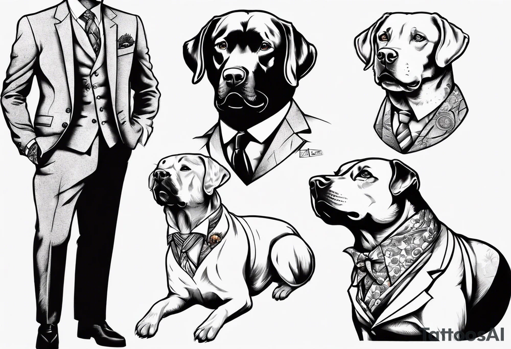 A labrador in a double breasted suit tattoo idea