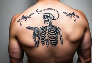 Skeleton charro with pistol tattoo idea
