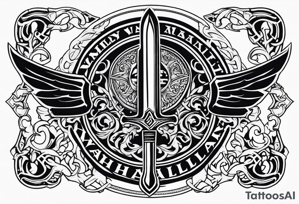 Valhalla scene sword shield tattoo idea