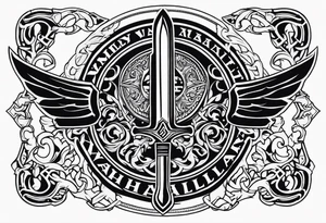 Valhalla scene sword shield tattoo idea