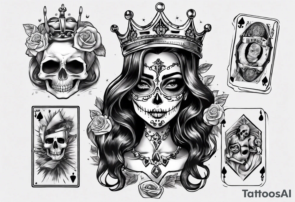 santa la muerta with money and crown
on the card tattoo idea