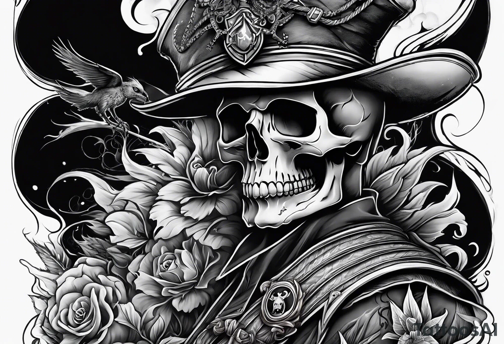 arm full sleeve skulls smokes and spiders tattoo idea