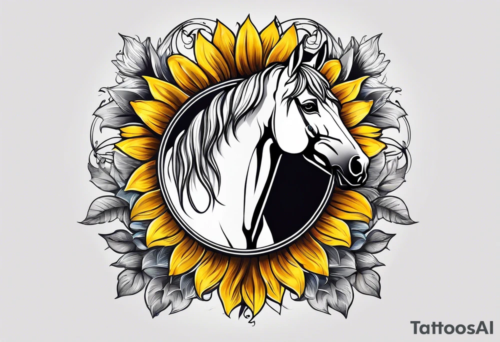 Horse, compass, sunflower tattoo idea
