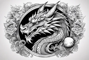 Dragon with Seven number format with full moon on background tattoo idea