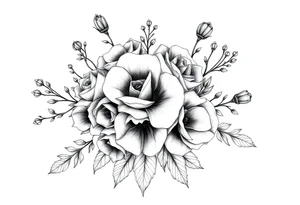 vintage bouquet of wild roses and meadow flowers with morning dew tattoo idea