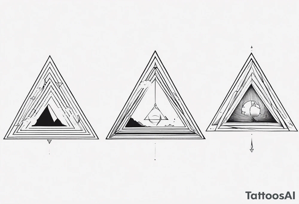 four small triangle portals to fantasy world connected by line, forearm tattoo tattoo idea