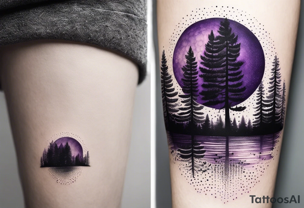 forest, lineswork, purple and black tattoo idea
