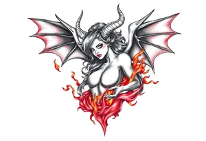 Female demon in the flame tattoo idea
