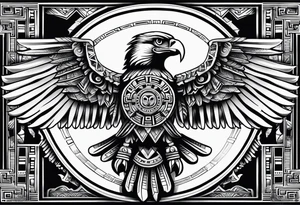 Aztec eagle, with Aztec skull and Aztec symbols signifying resilience tattoo idea