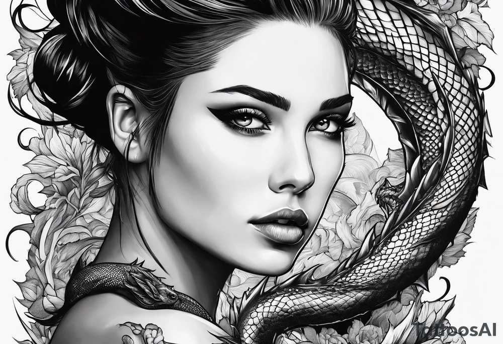 a girl and a dragon tattoo idea