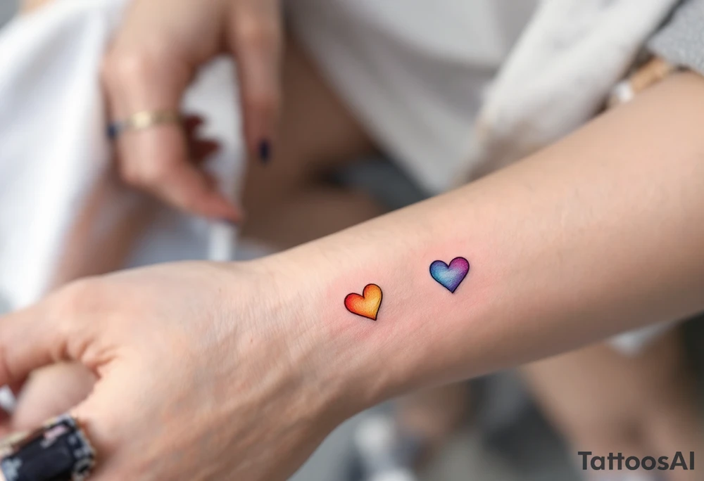 Tiny matching rainbow hearts behind each ear to honor love in every shade. tattoo idea