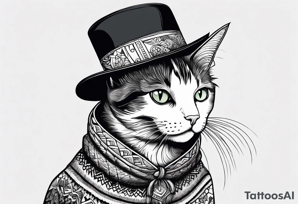 Black cat with a funny hat and a sweater tattoo idea