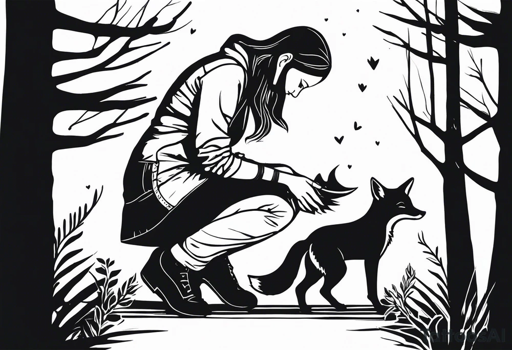 Forest mother feeding fox tattoo idea