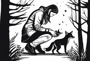 Forest mother feeding fox tattoo idea