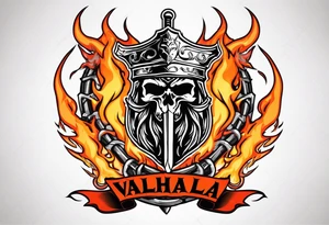 Valhalla on fire 
flames sword shield barb wire tattoo idea