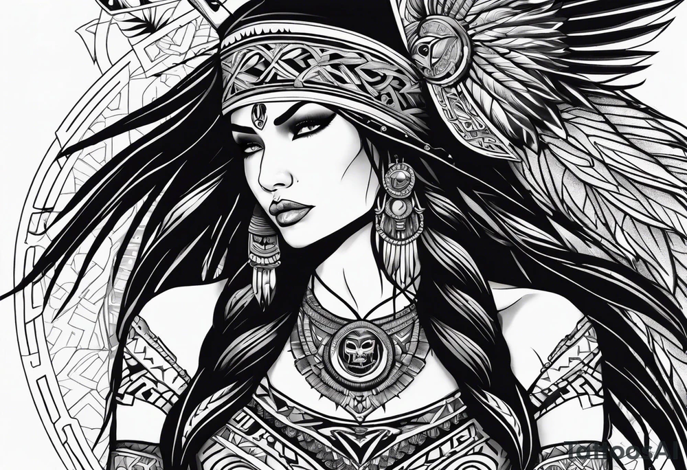 valkrye, kali, pirate, goddess, native american, zen, ooking right, left chest, wing tattoo idea
