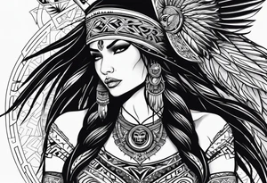 valkrye, kali, pirate, goddess, native american, zen, ooking right, left chest, wing tattoo idea