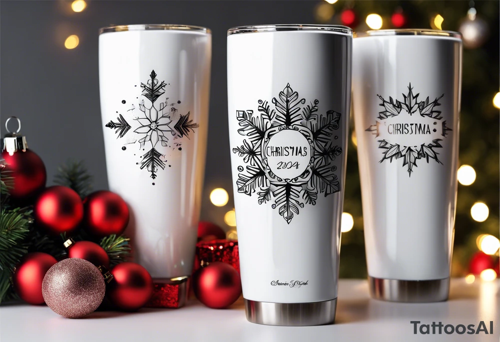 Christmas 2024 personalized name banner on a 20 oz tumbler snowflake motif tattoo idea