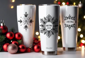 Christmas 2024 personalized name banner on a 20 oz tumbler snowflake motif tattoo idea