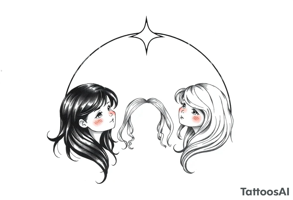 3 petites filles ( une cheveux noir et deux blondes)
sous un arc en ciel incomplet tattoo idea