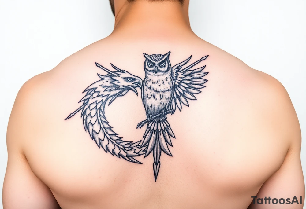 Tribal dragon and owl tattoo idea