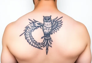 Tribal dragon and owl tattoo idea