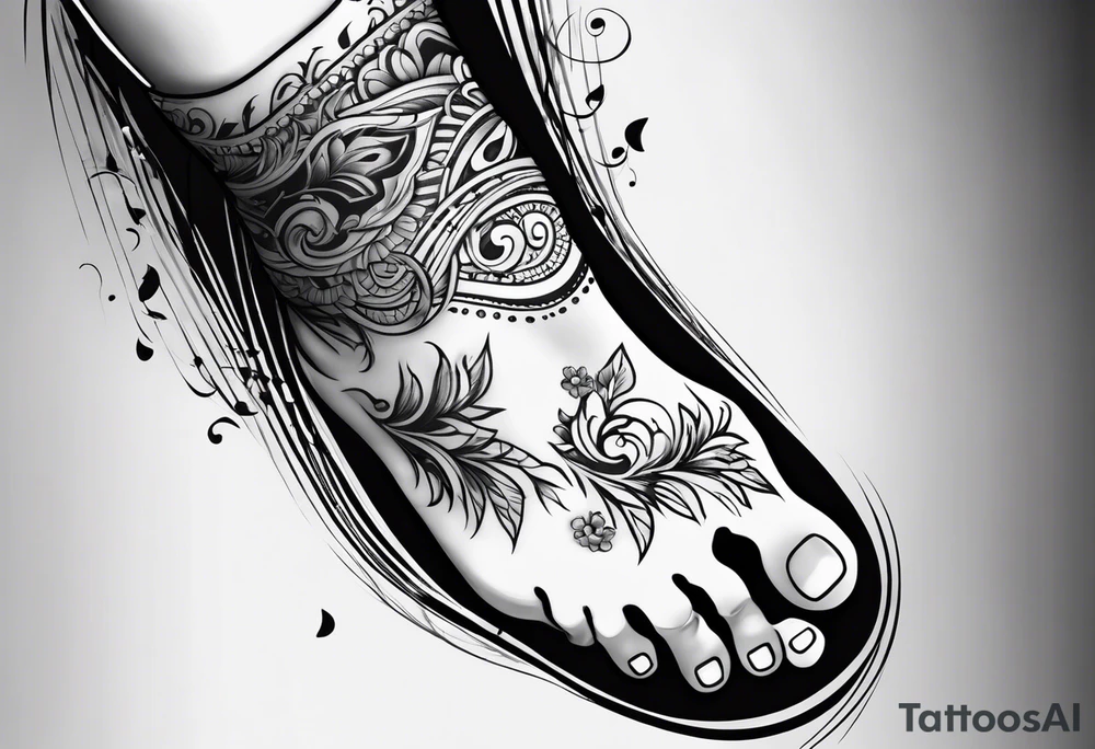 baby footprint with music tattoo idea