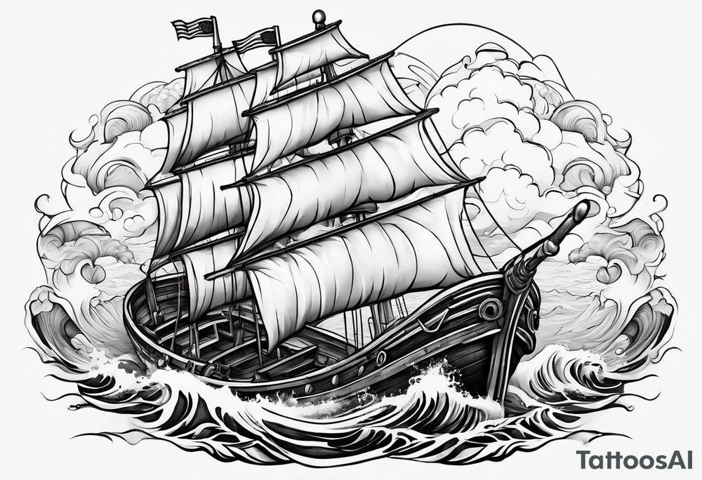 Boat in ocean of lava tattoo idea