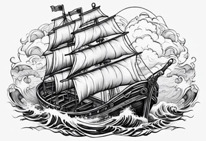 Boat in ocean of lava tattoo idea