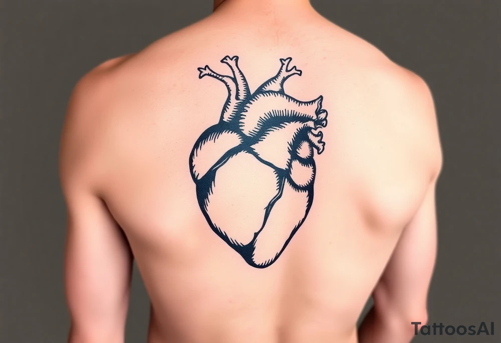 woodcut realistic heart tattoo on back of tricep tattoo idea
