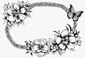 Ankle bracelet tattoo with flowers and butterflies and larger in the centre tattoo idea