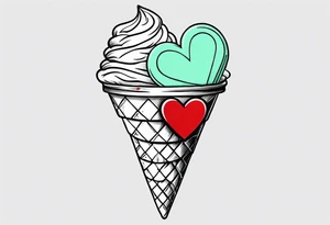 simple mint chocolate chip ice cream cone with small red heart on it somewhere. tattoo idea