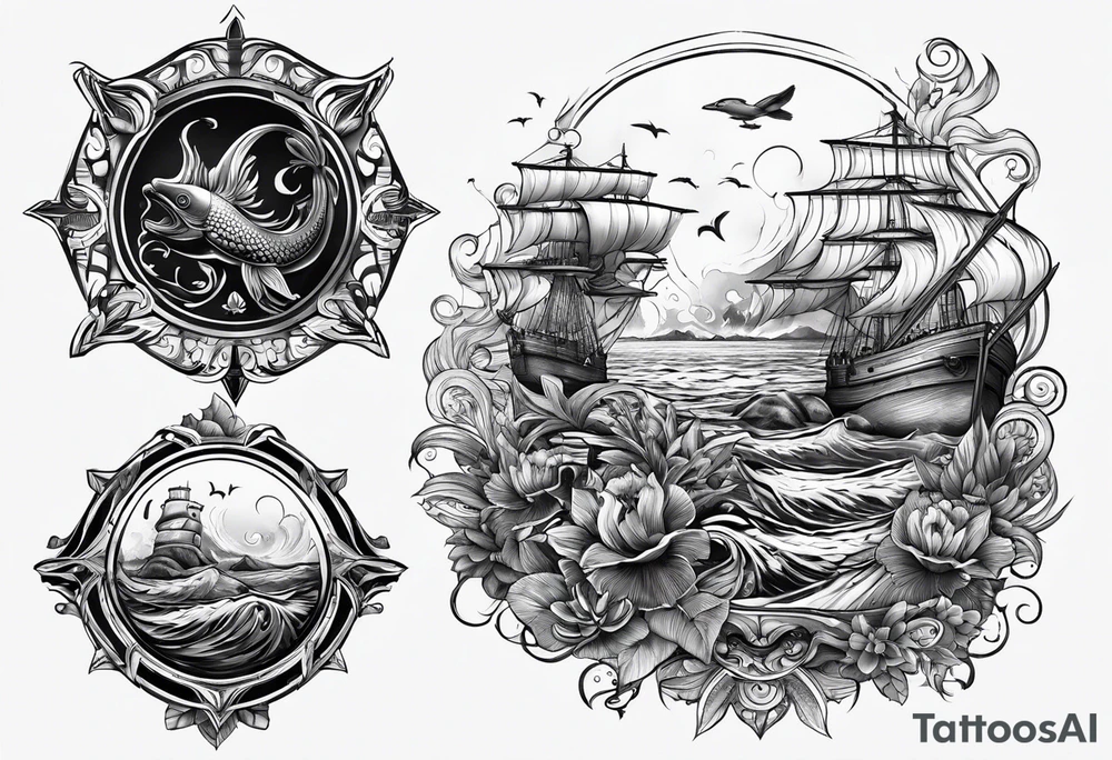 matching 2 separate tattoos . Water related. Marine life tattoo idea