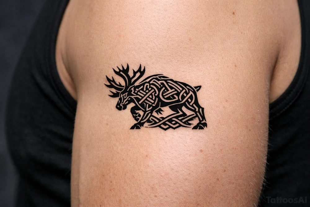 Caribou in Norse knot work open line concept mammon style tattoo idea
