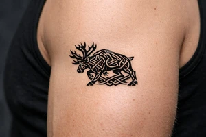 Caribou in Norse knot work open line concept mammon style tattoo idea