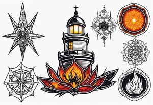 Leuchtturm Spinnennetz Feuer tattoo idea
