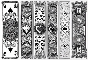 Forearm sleeve tattoo with playing cards and hearts tattoo idea