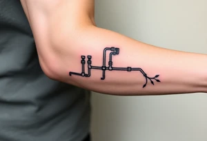 System of pipes that transitions and transforms at the end into thick 
veins of forearm tattoo idea